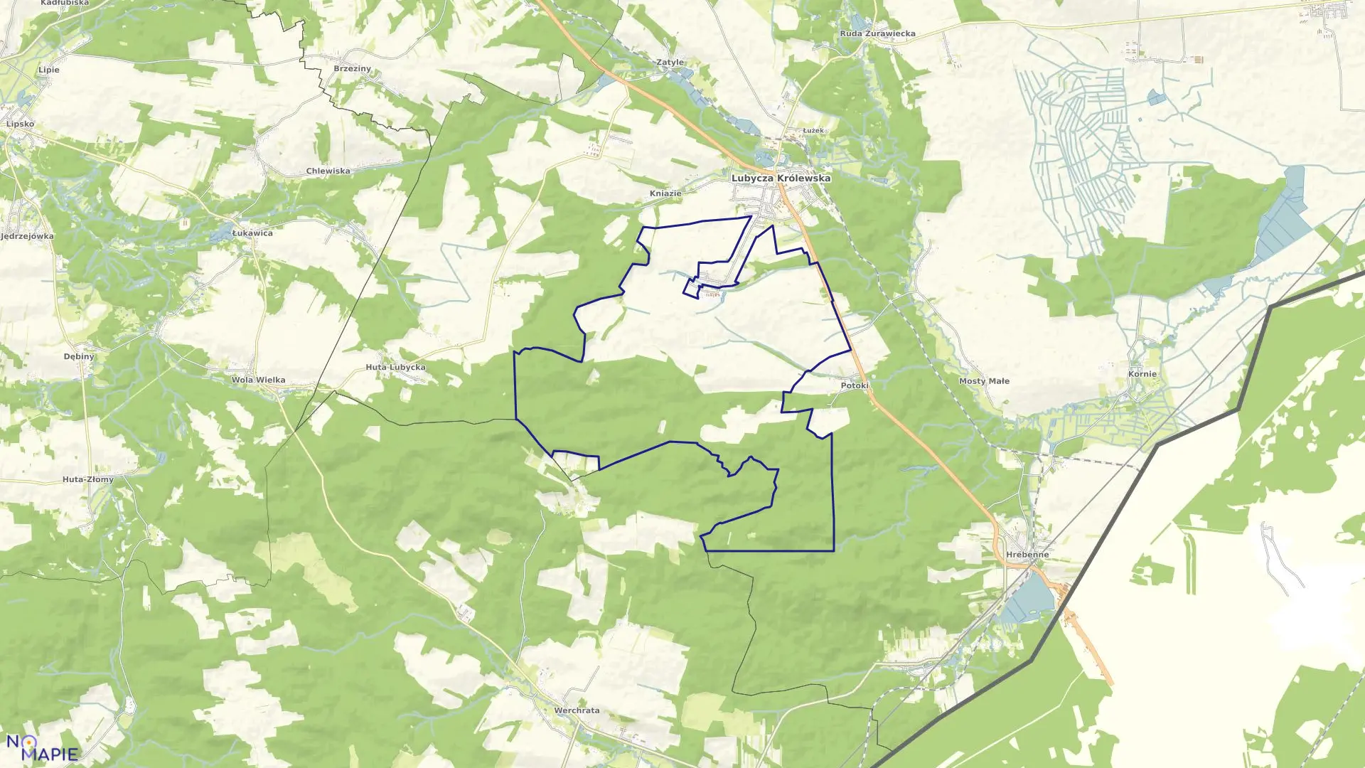 Mapa obrębu Dęby w gminie Lubycza Królewska