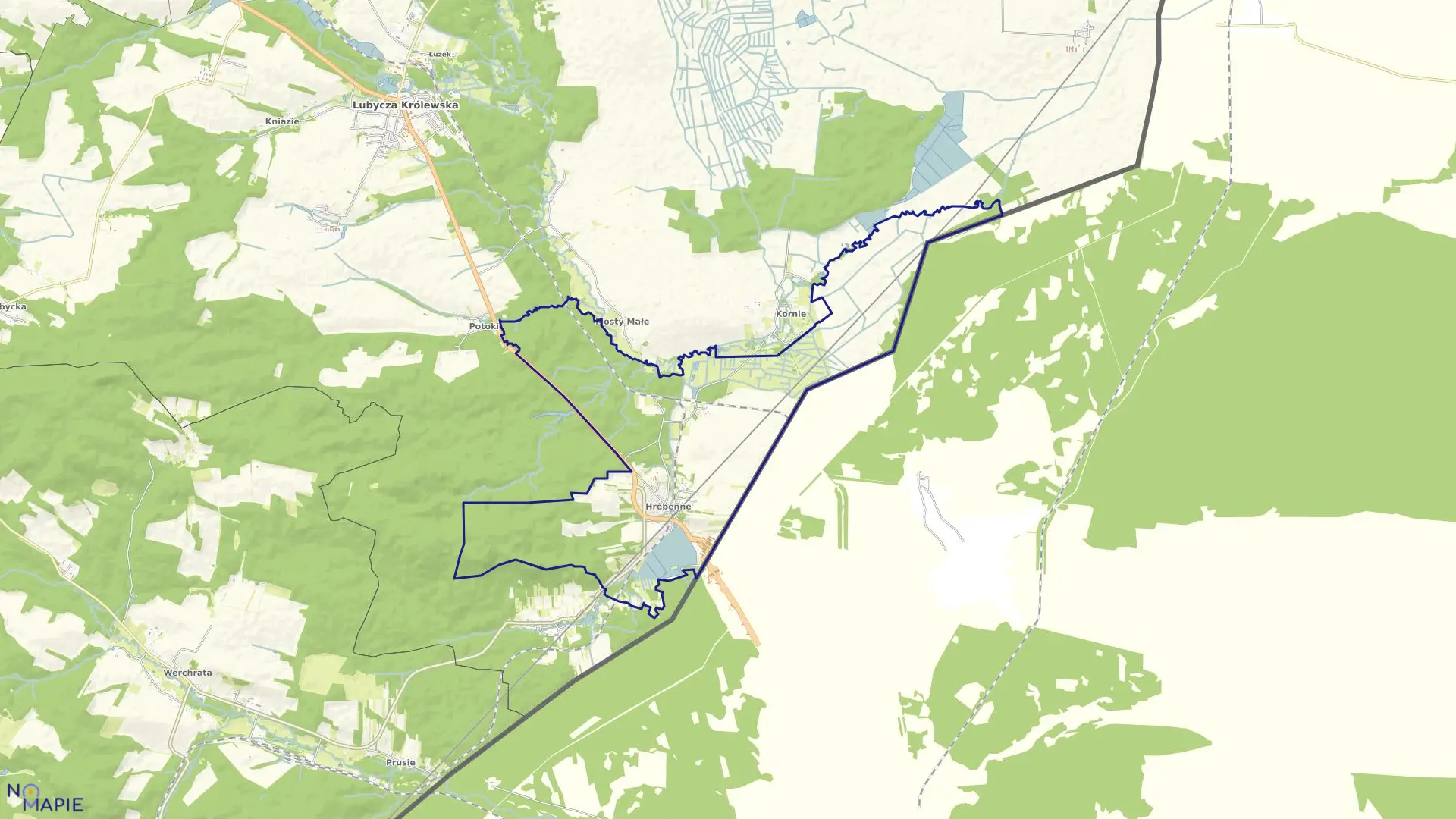 Mapa obrębu Hrebenne w gminie Lubycza Królewska