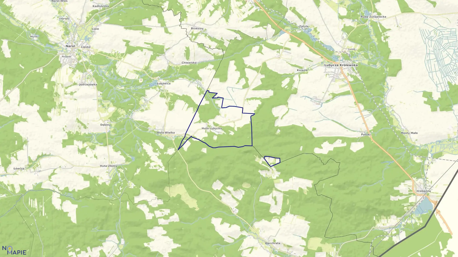 Mapa obrębu Huta Lubycka w gminie Lubycza Królewska