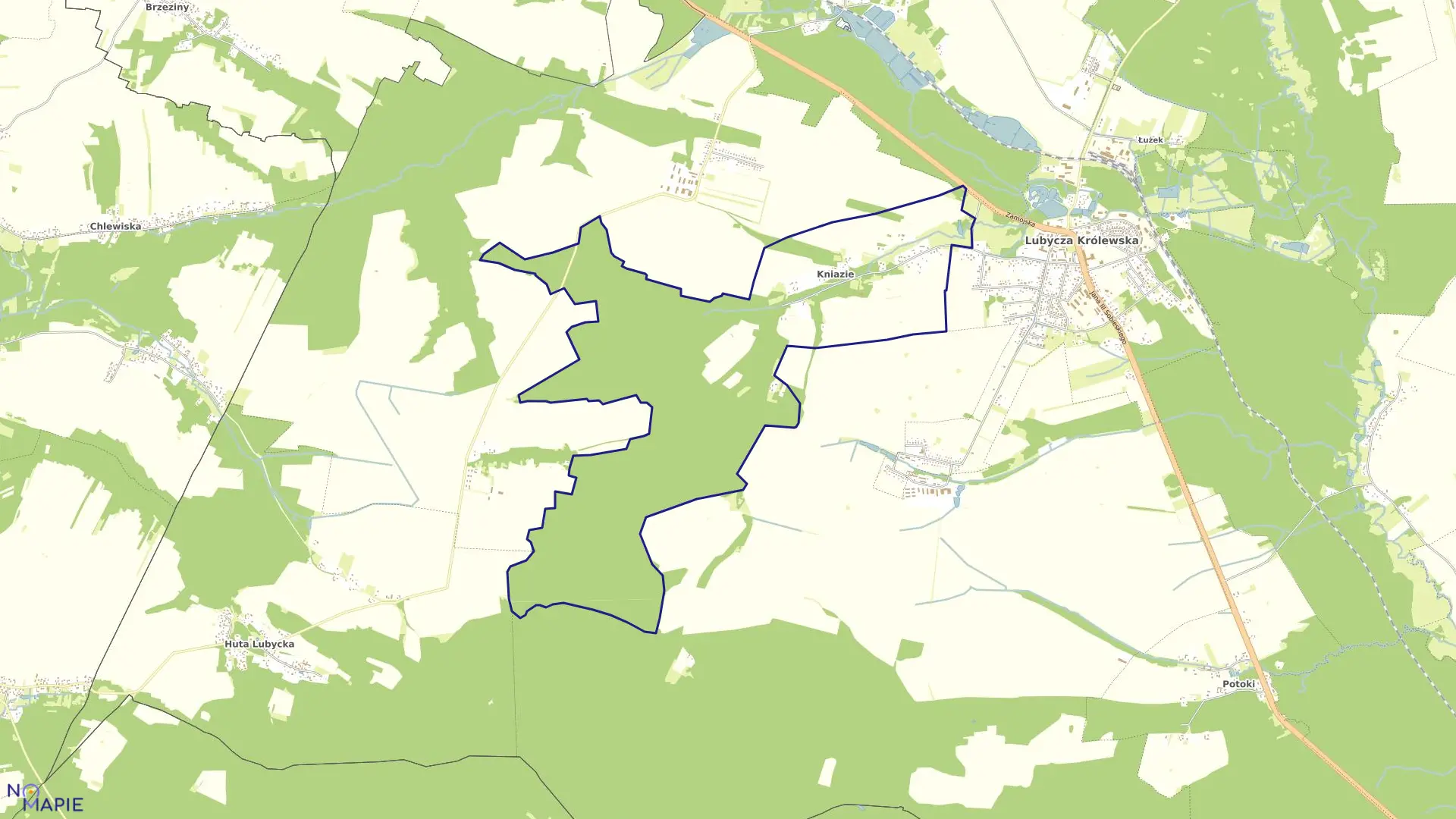 Mapa obrębu Kniazie w gminie Lubycza Królewska