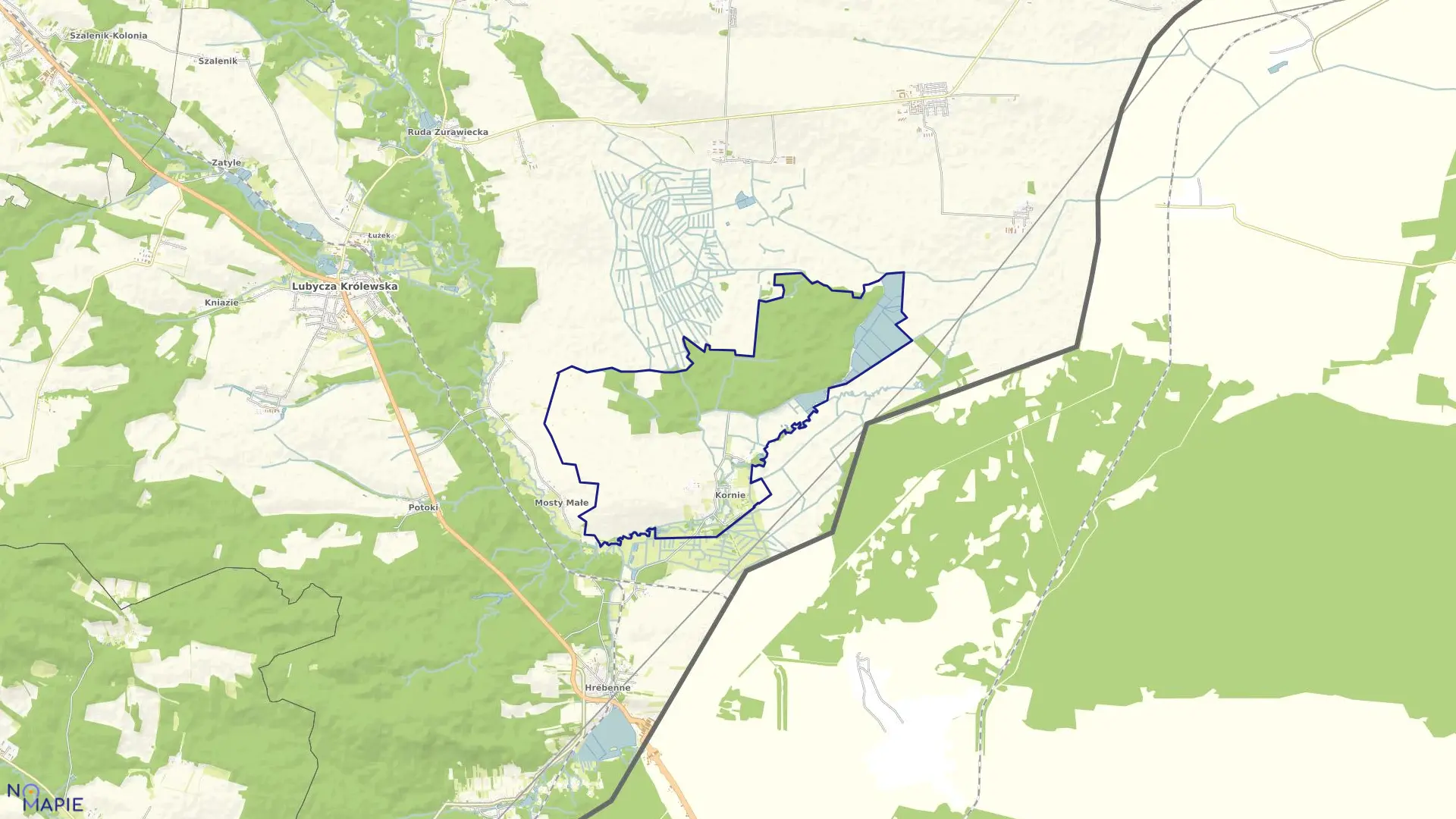 Mapa obrębu Kornie w gminie Lubycza Królewska