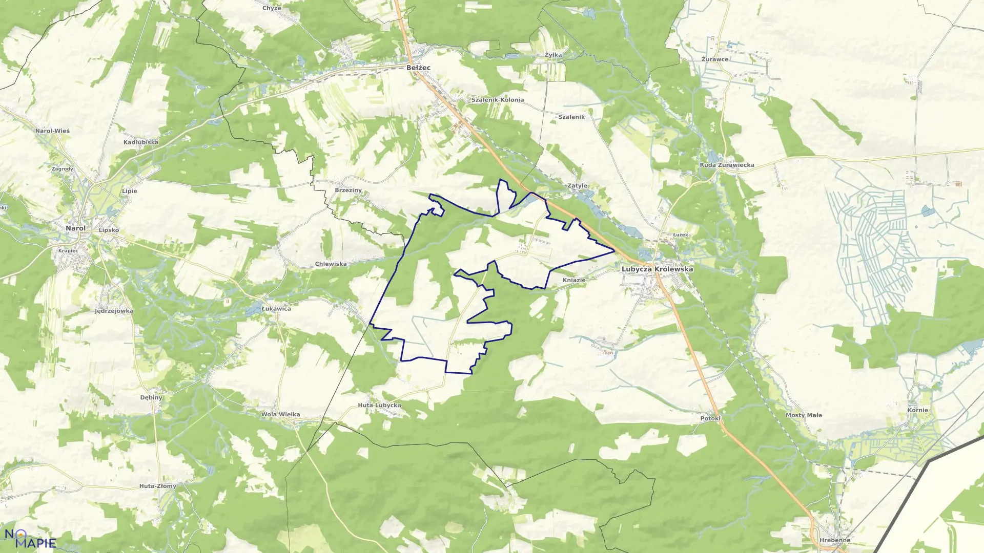 Mapa obrębu Łazowa w gminie Lubycza Królewska