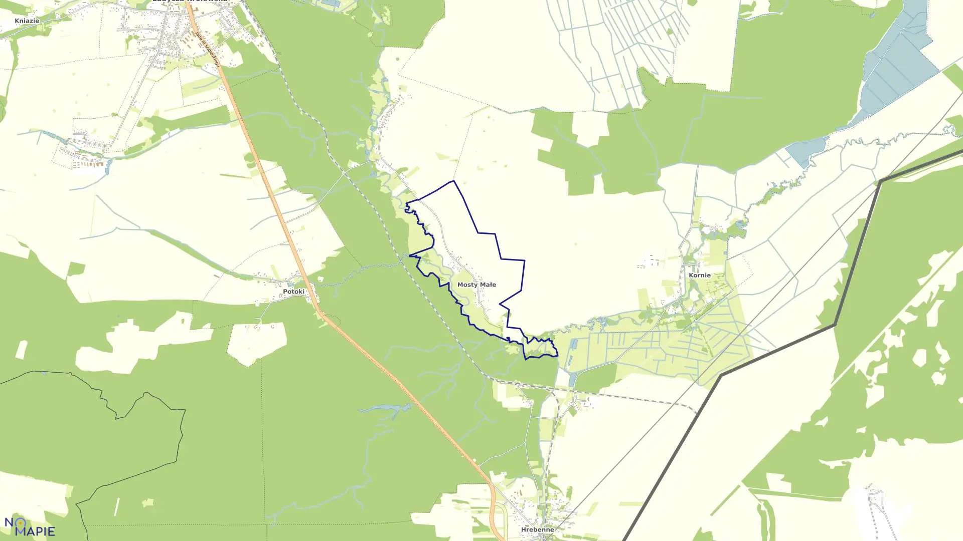 Mapa obrębu Mosty Małe w gminie Lubycza Królewska