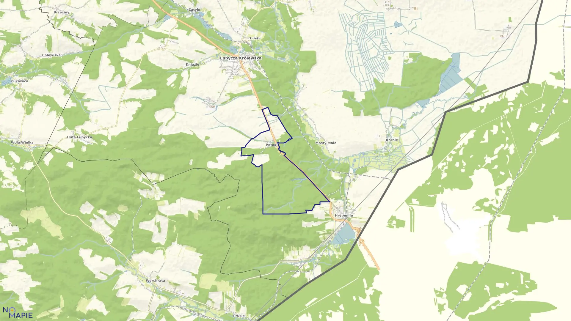 Mapa obrębu Potoki w gminie Lubycza Królewska