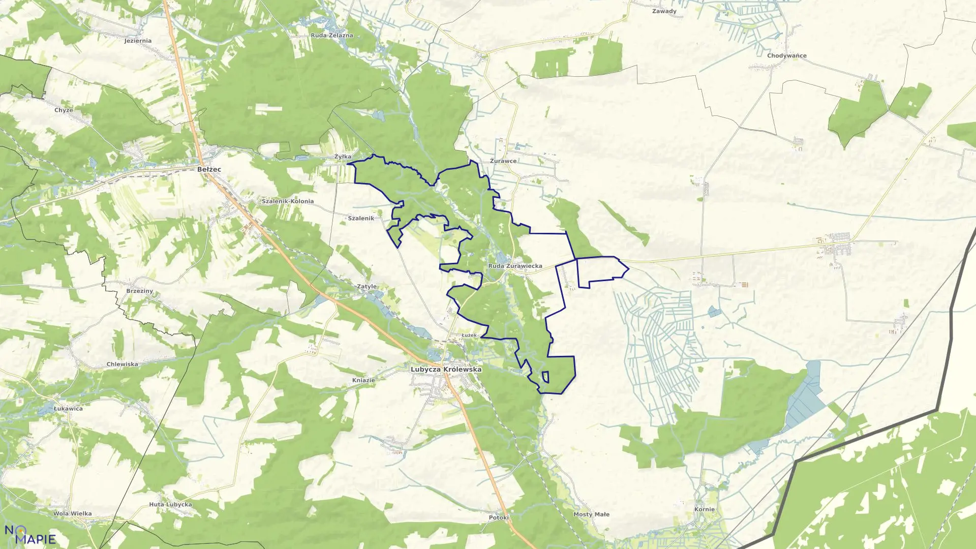 Mapa obrębu Ruda Żurawiecka w gminie Lubycza Królewska