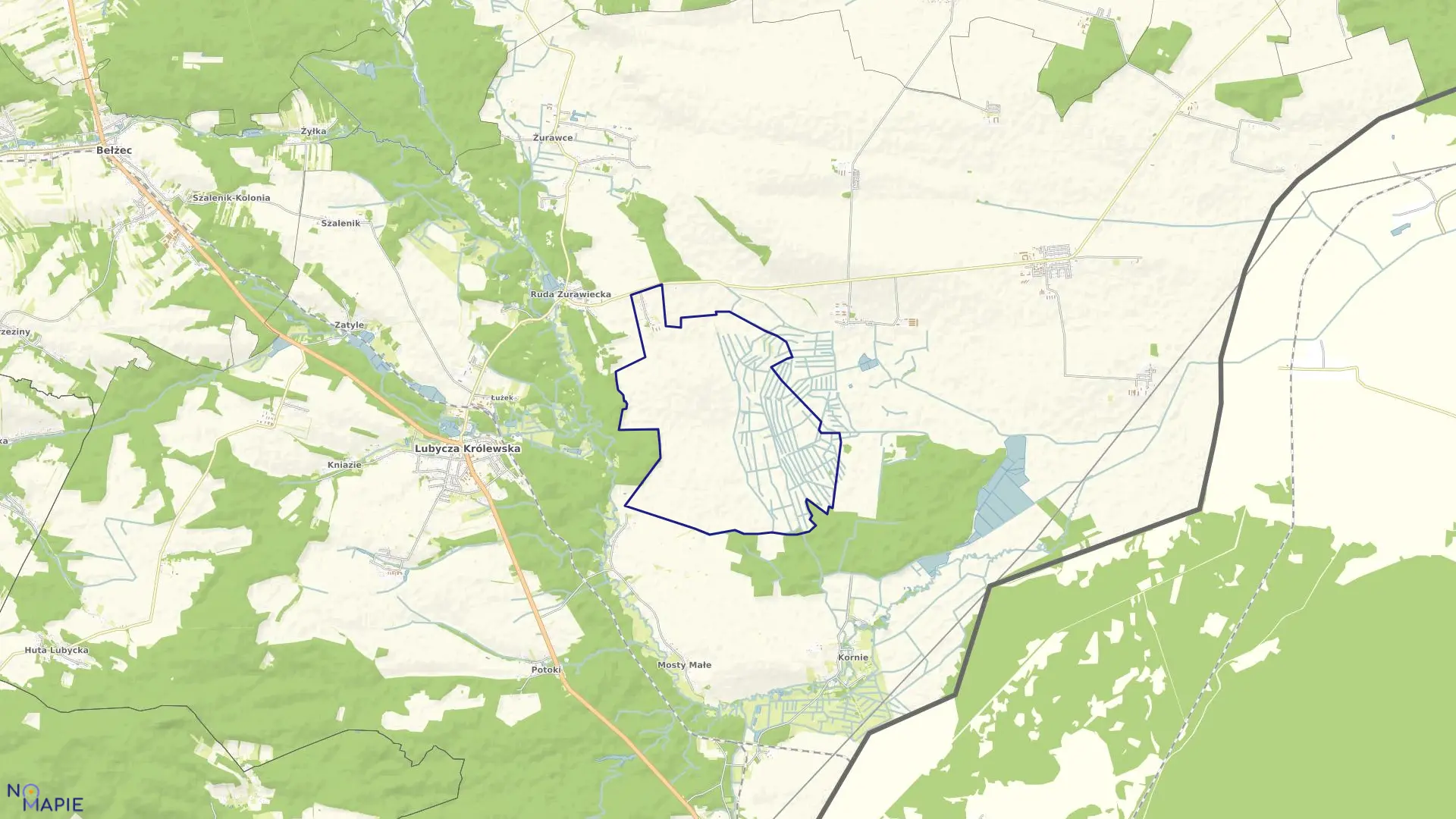 Mapa obrębu Ruda Żurawiecka-Osada w gminie Lubycza Królewska