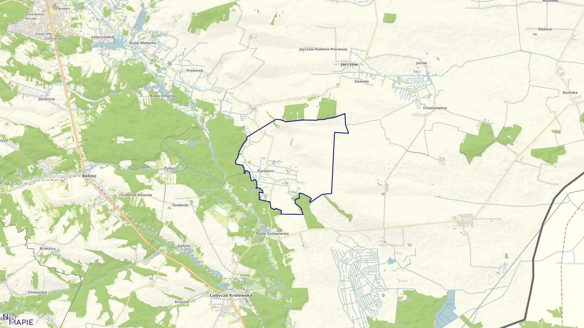 Mapa obrębu Żurawce w gminie Lubycza Królewska